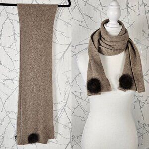 Portolano Beige Tan 100% Cashmere Faux Fur Spiral Flower Scarf